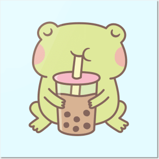 Cute Frog Drinking Boba Bubble Tea Posters and Art